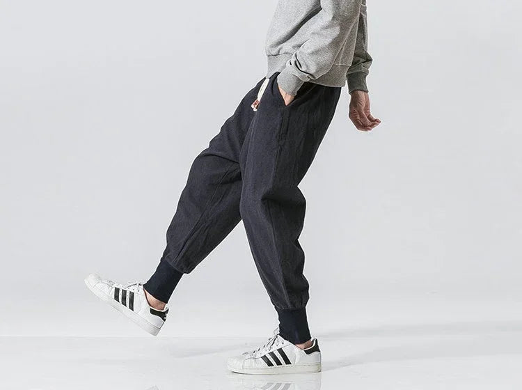 Men Harem Pants Streetwear Cotton Linen Joggers New Baggy