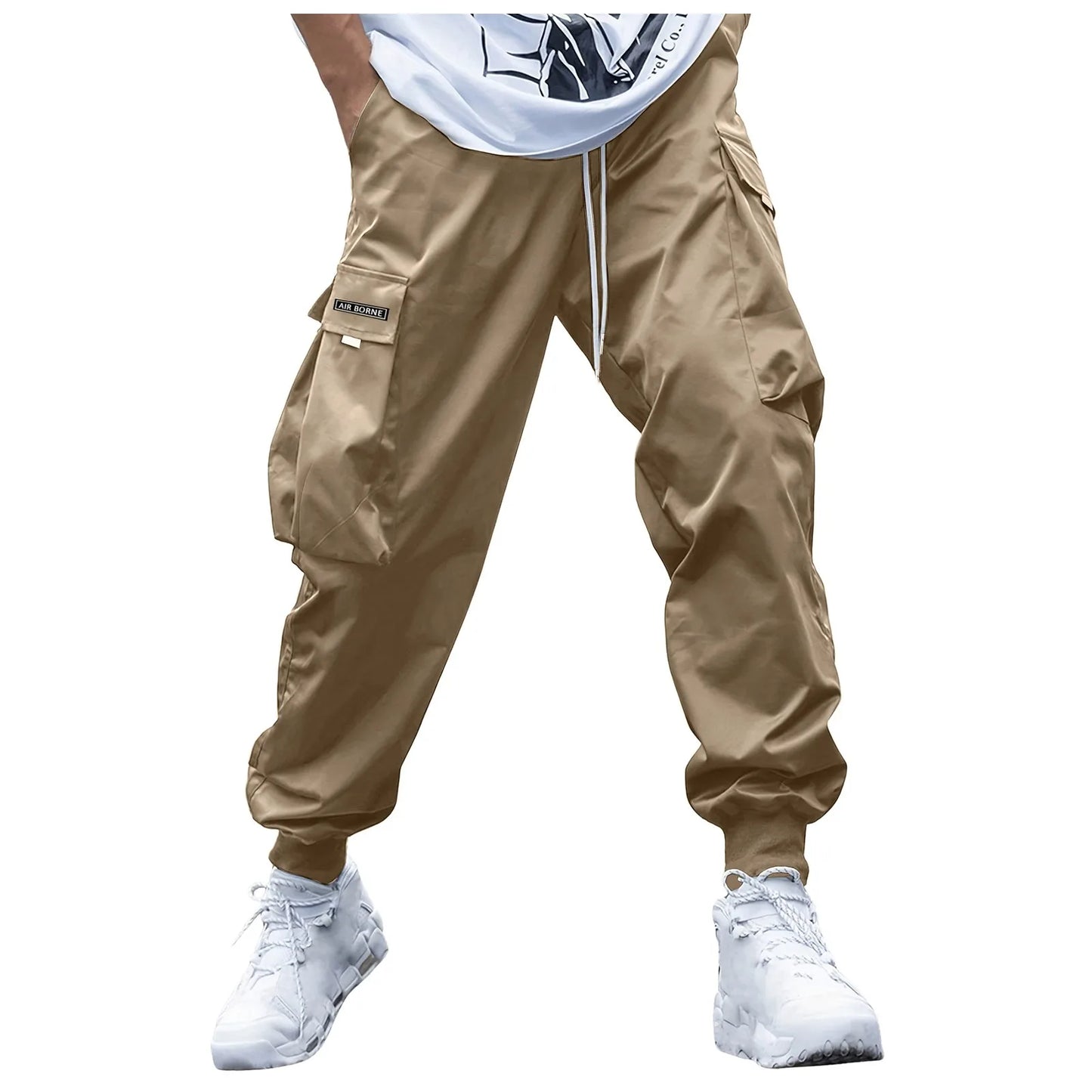 Men Cargo Pants Streetwear Elastic Waist Jogger Sweatpants