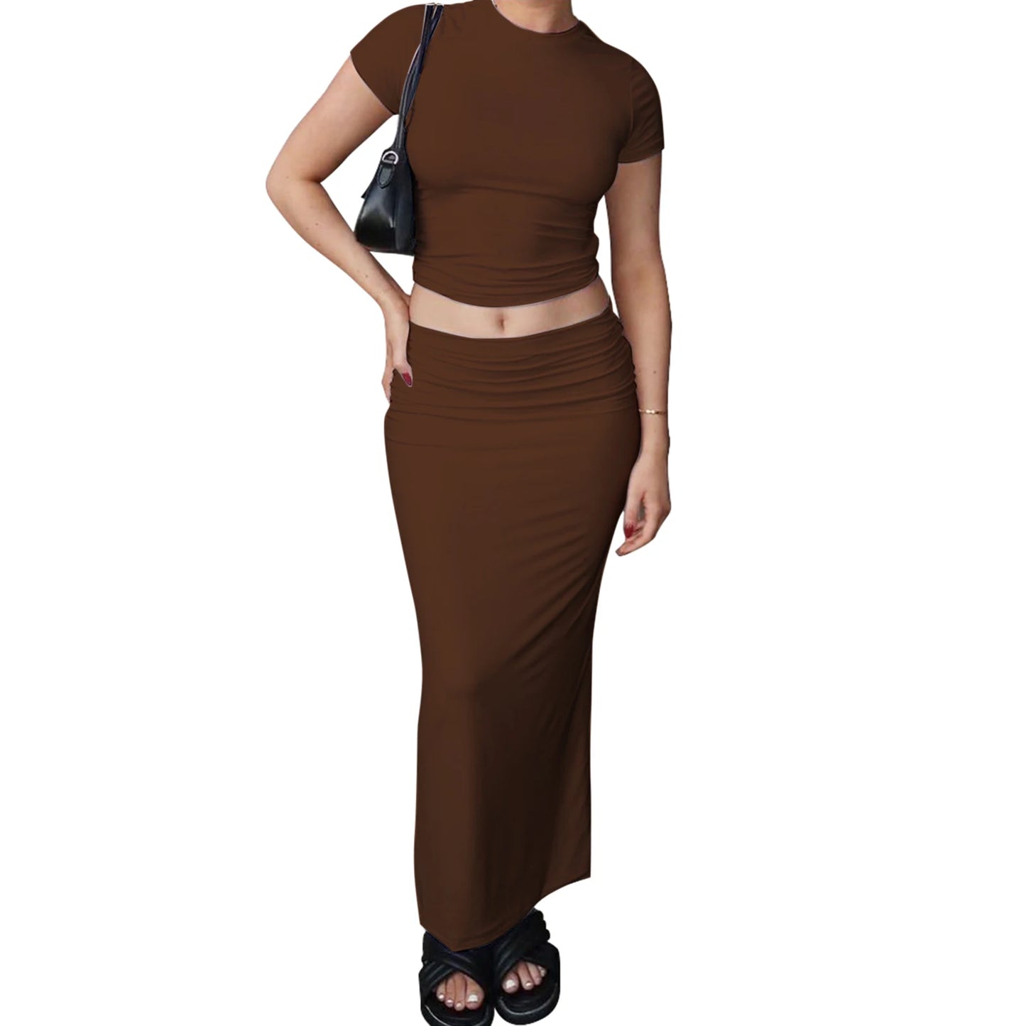 Women y2k 2 Piece Bodycon Maxi Skirt Set Basic