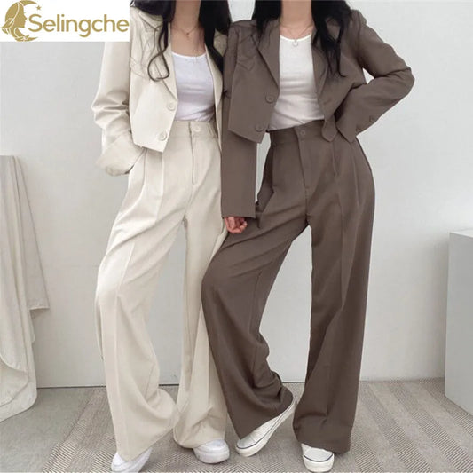 Summer New Short Top Jacket Blazer Wide Leg Pants Two-piece Set