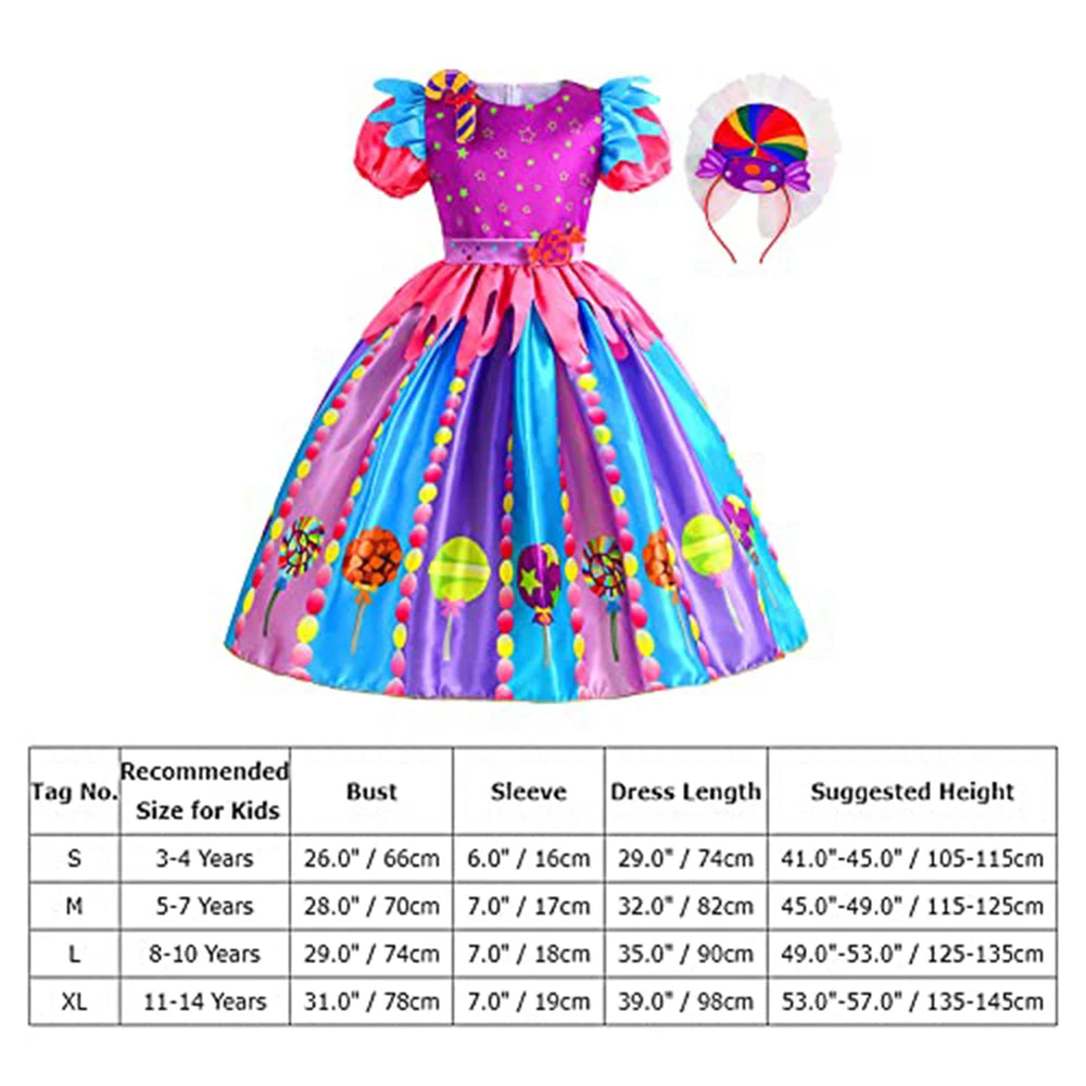 Girls Costume Purim Carnival Sweet Candy Dress LED Light Up Lollipop Luminous Princess Festival Party Clothing