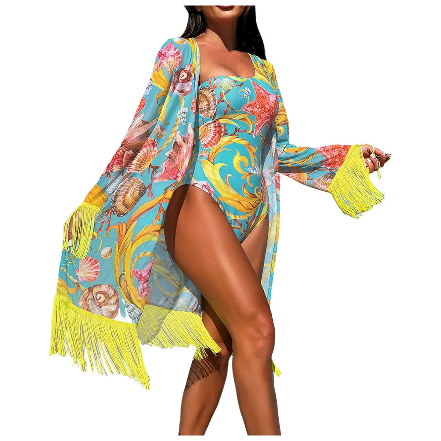 Fresh Beach Sun Chiffon Cover Bikinis Set