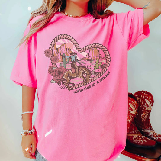 Western Valentine T Shirt Valentine'S Day Clothing Cupid Find Me A Cowboy Women'S