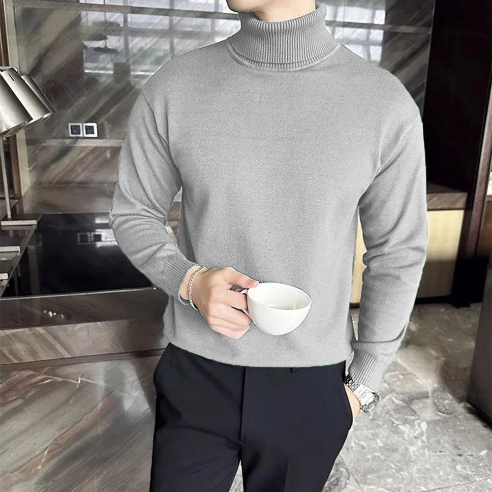 Sweaters Men Pullovers Fleece Turtleneck Knitted Sweatshirt Warm Bottoming Shirts