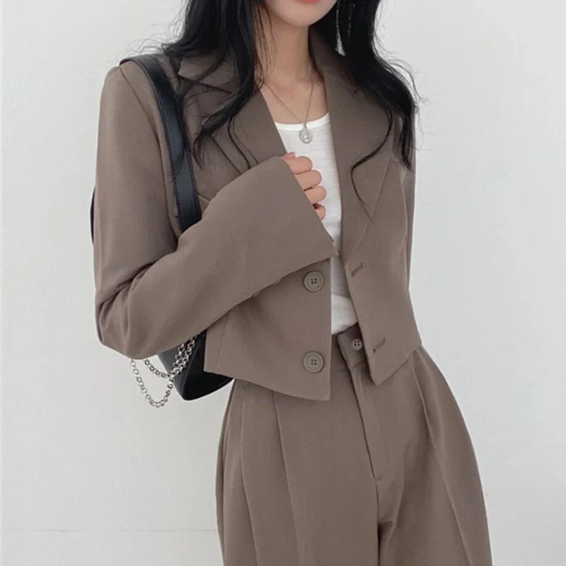 Summer New Short Top Jacket Blazer Wide Leg Pants Two-piece Set