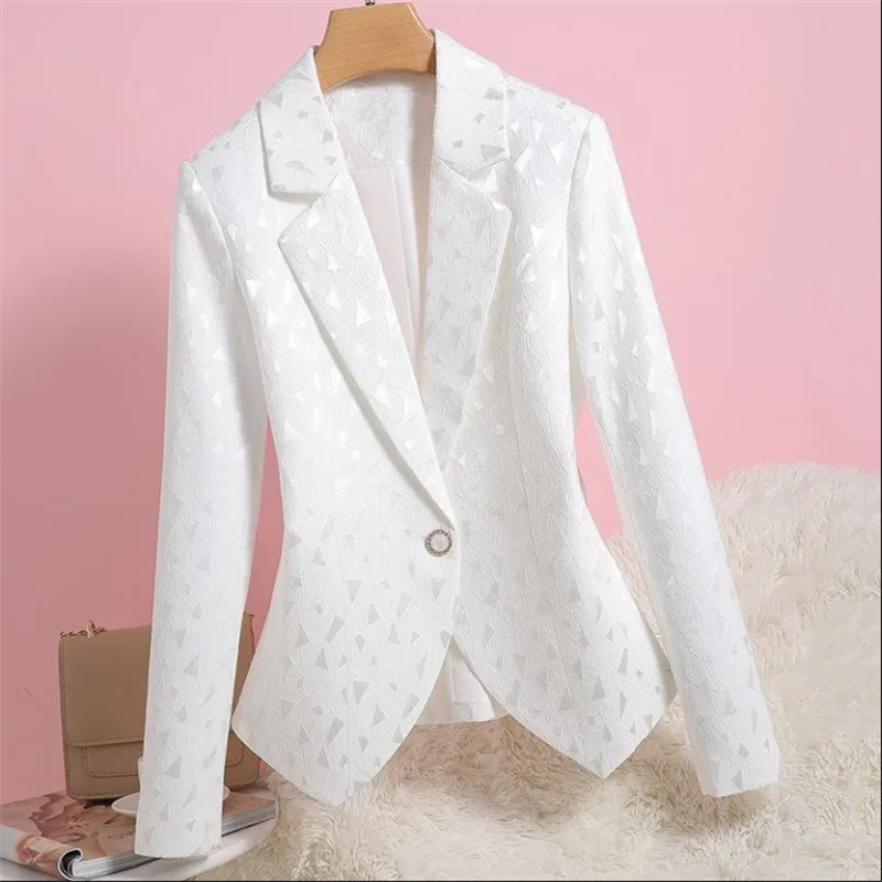 Slim Suit Coat Women Blazer Jacquard Diamond Outwear