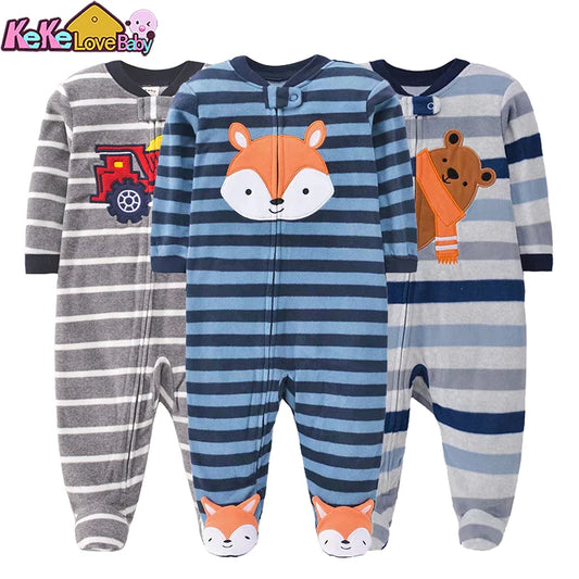 Autumn Baby Boy Rompers Clothes Zipper Fleece Warm Pajamas Newborn Outfit