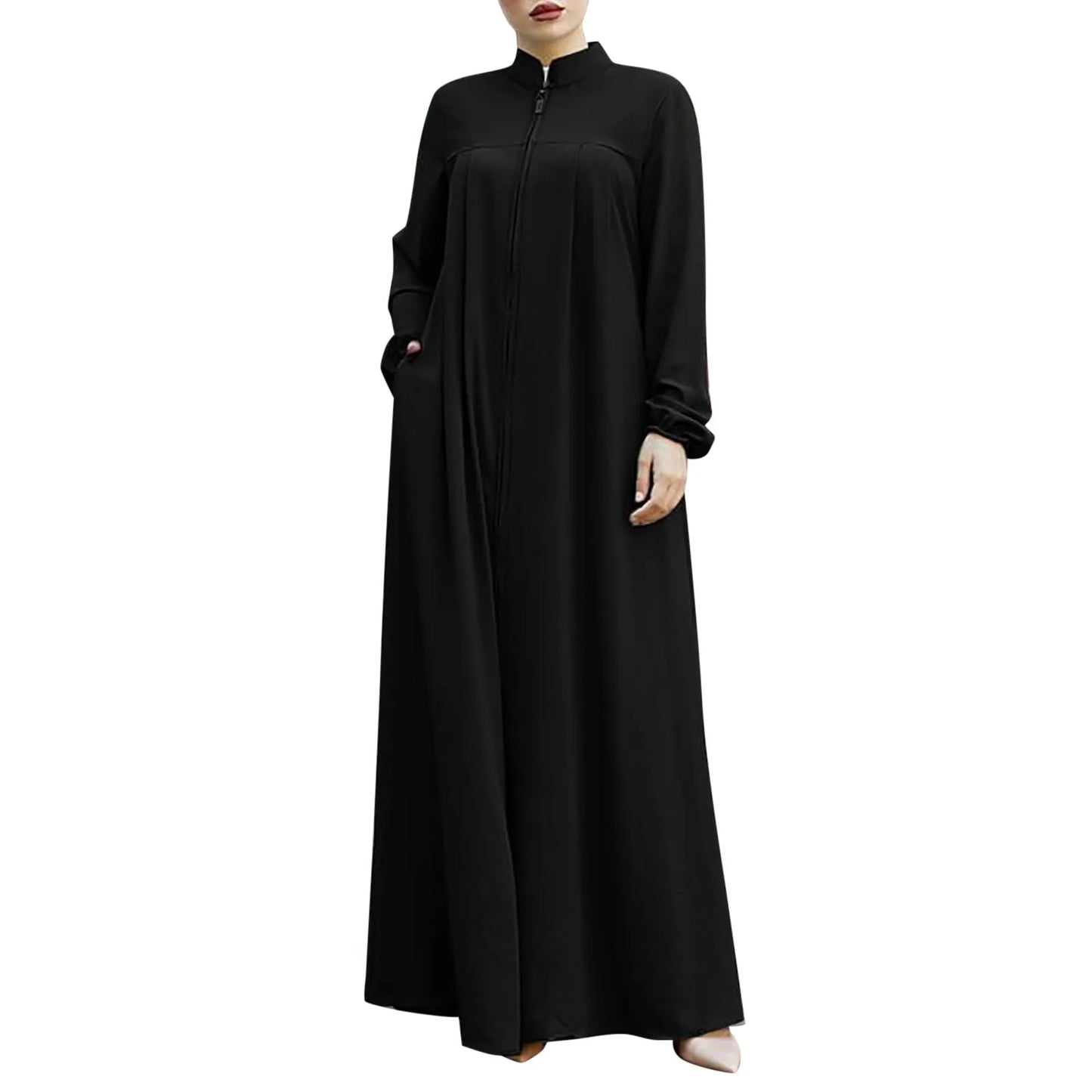 Oversized Women Ramadan Abayas Front Zipper Up Musulman Dress