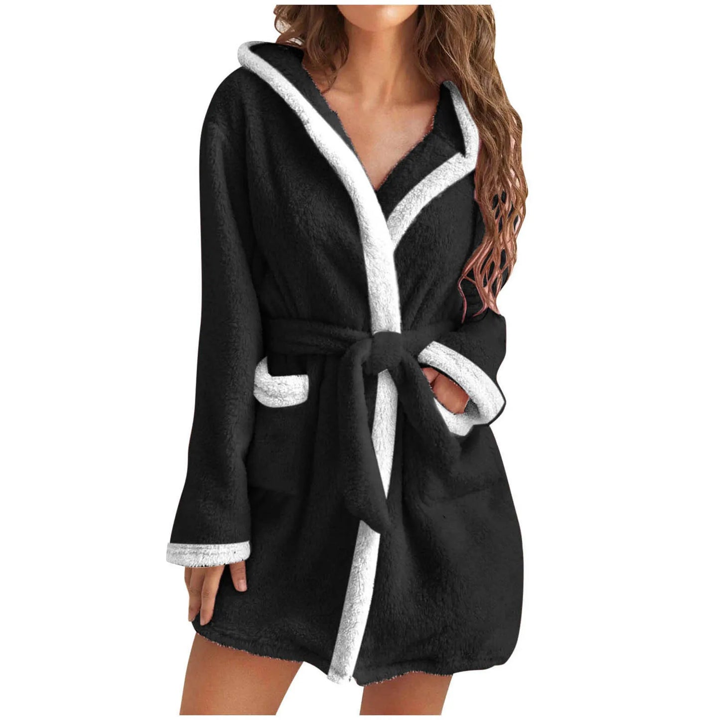 Women Winter Casual Plush Robe Solid Color