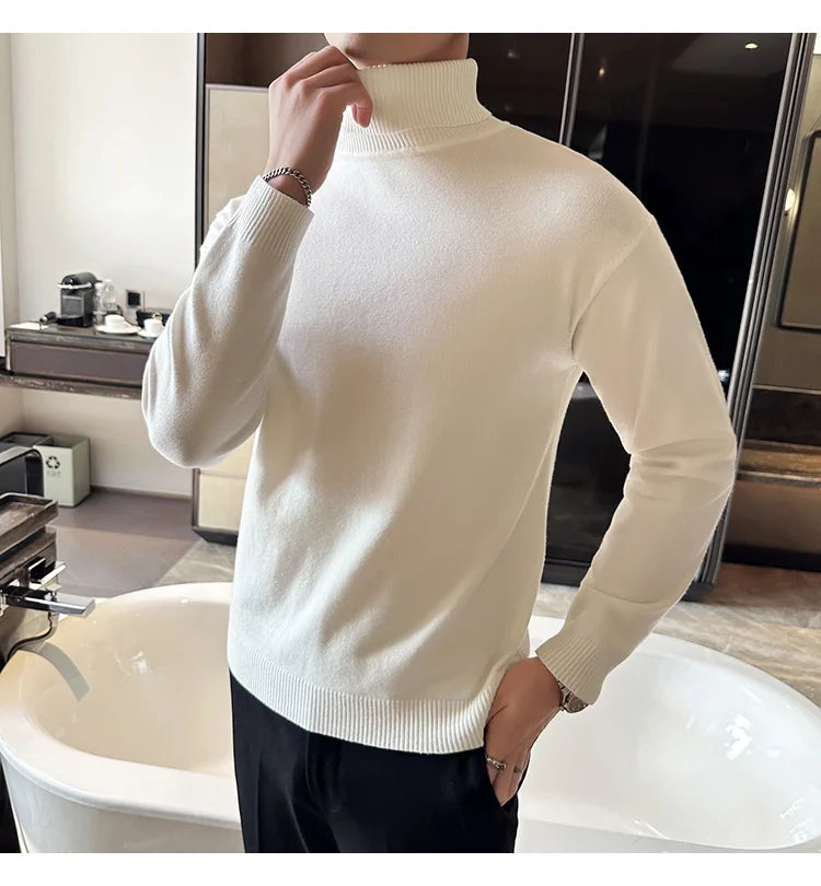 Sweaters Men Pullovers Fleece Turtleneck Knitted Sweatshirt Warm Bottoming Shirts