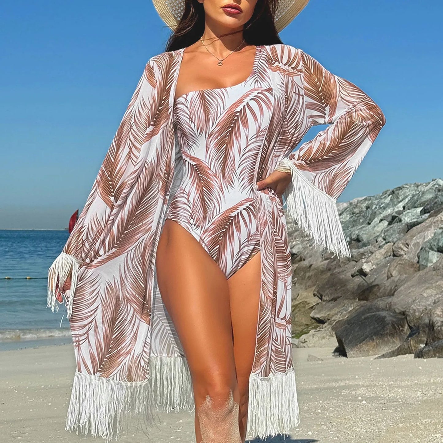 Fresh Beach Sun Chiffon Cover Bikinis Set