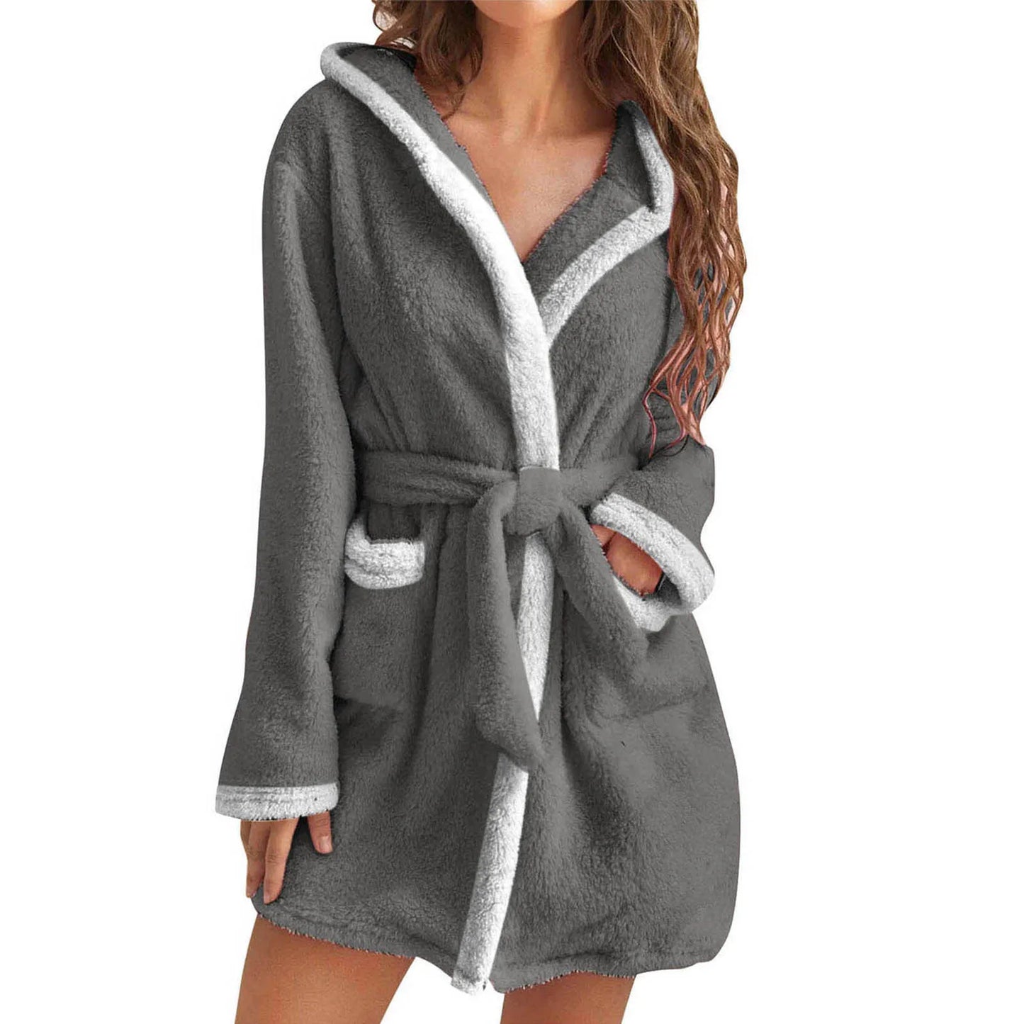 Women Winter Casual Plush Robe Solid Color