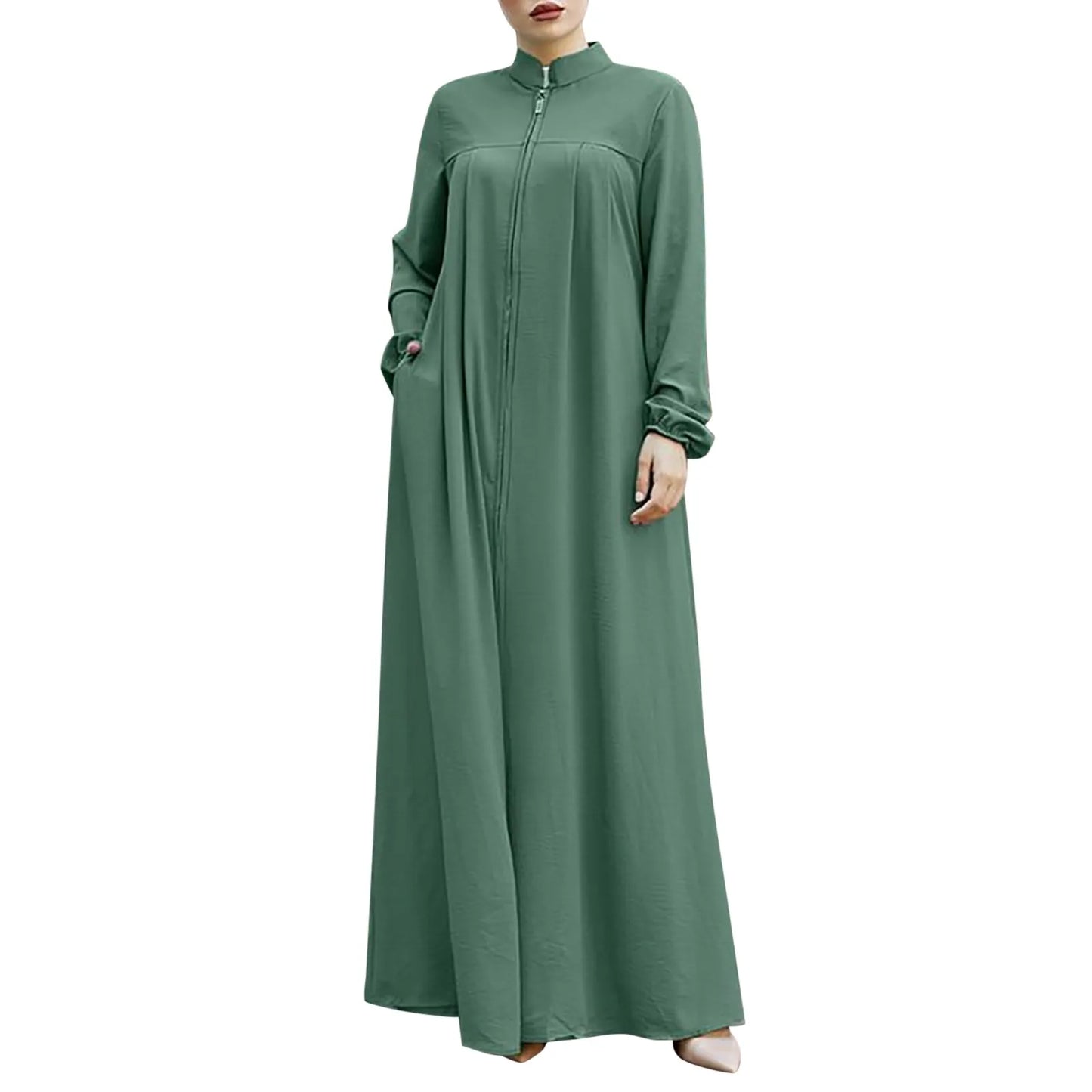 Oversized Women Ramadan Abayas Front Zipper Up Musulman Dress