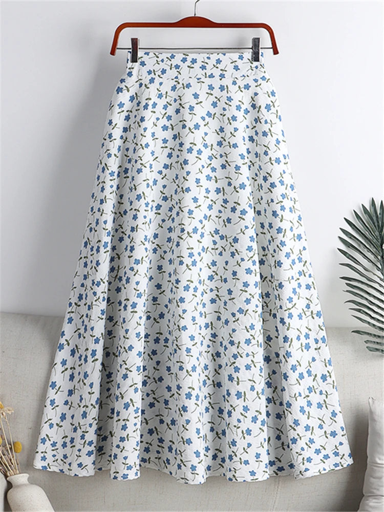 REALEFT New Stylish Floral Printed Tulle Mi-long Women Skirts