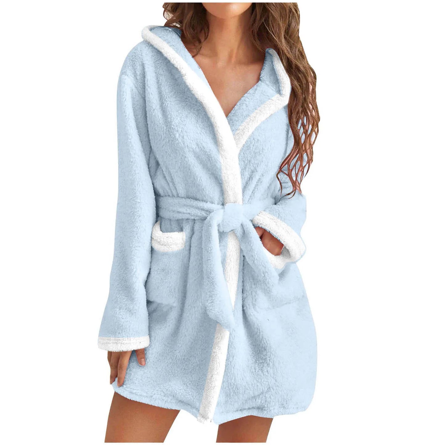 Women Winter Casual Plush Robe Solid Color