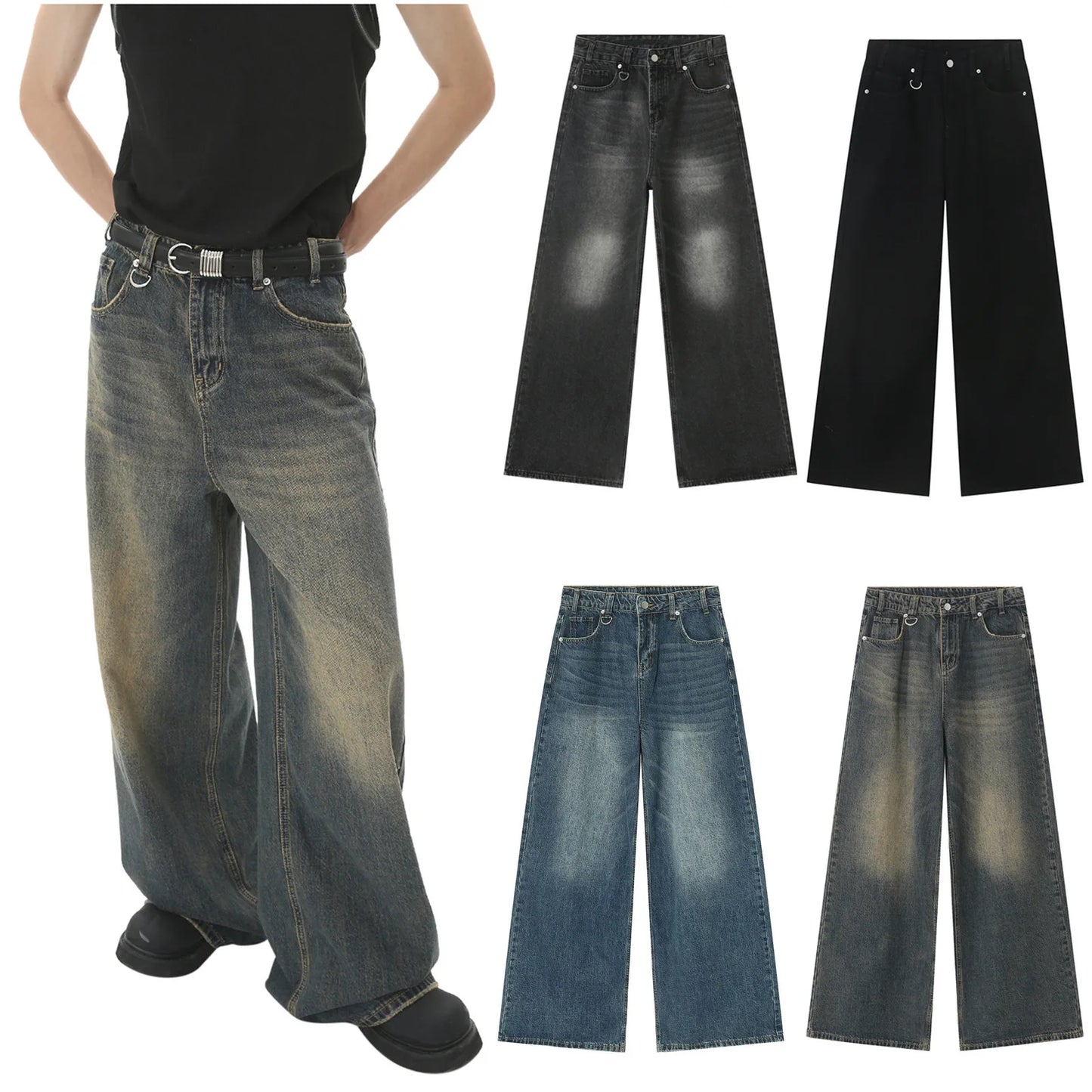 Vintage Jeans For Men Wide Leg Sweatpants Men's Baggy Jeans