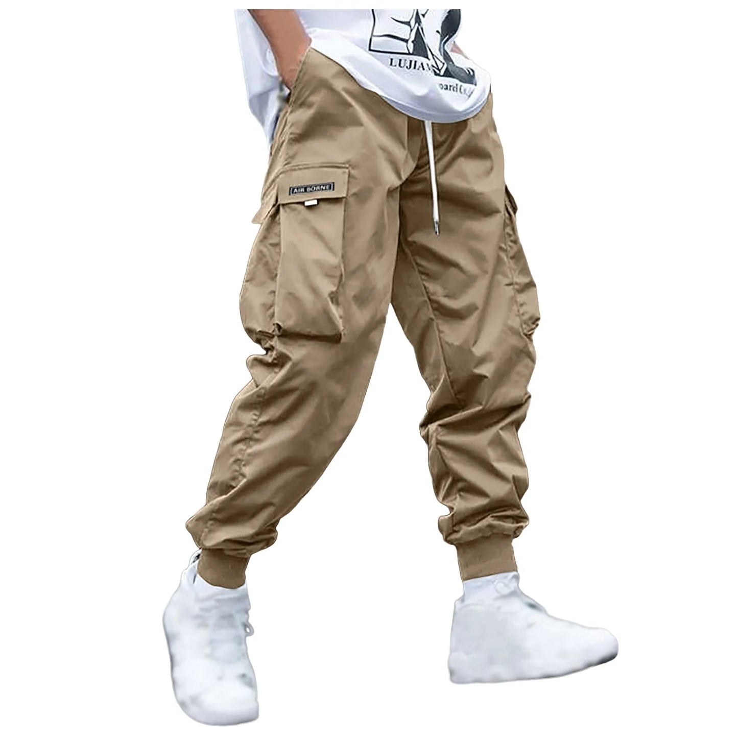 Men Cargo Pants Streetwear Elastic Waist Jogger Sweatpants