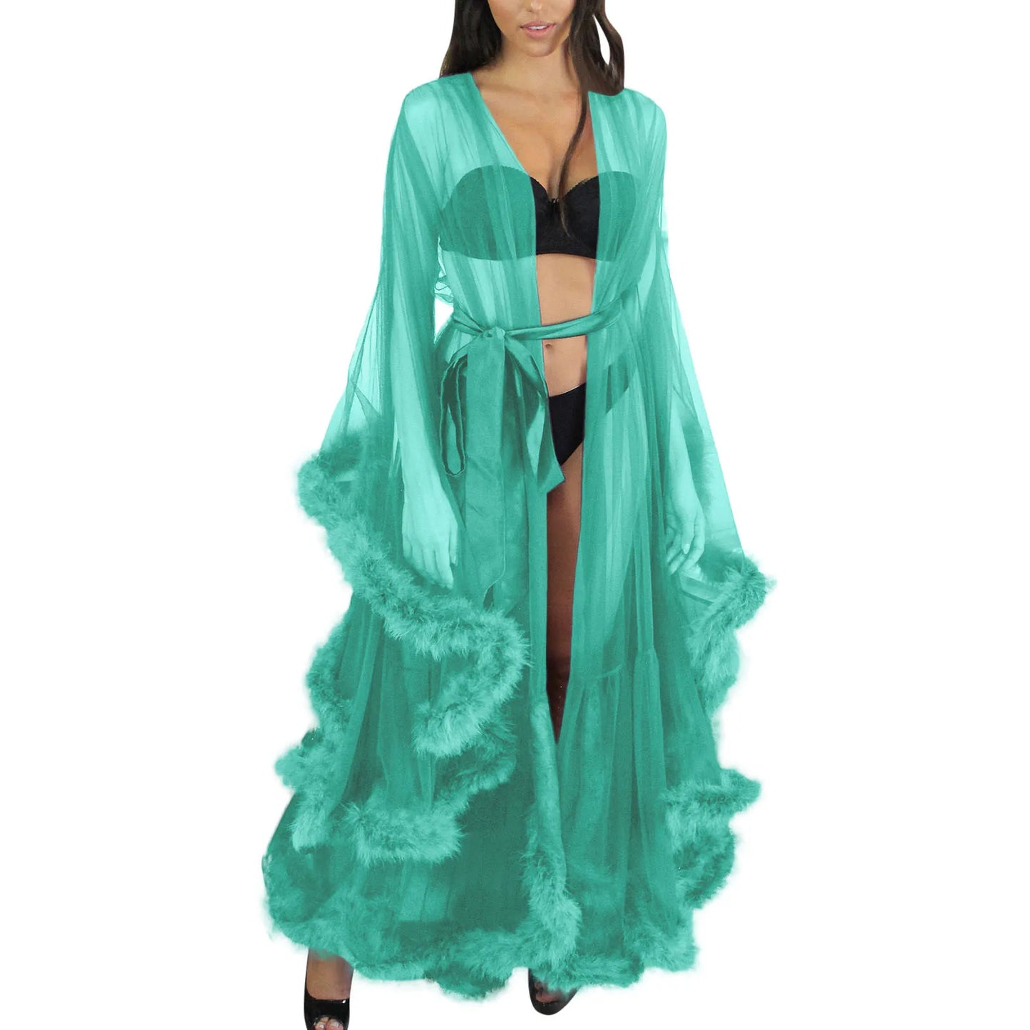 Sexy Robe Women Lace Sheer Mesh Tulle Dress Perspective