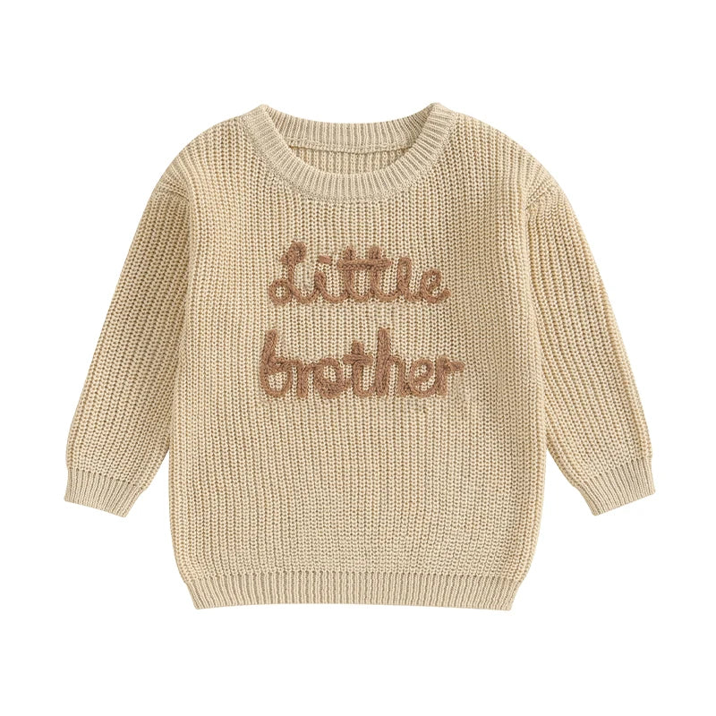 Baby Boys Sweater Letter Embroidery Crew Neck Long Sleeve