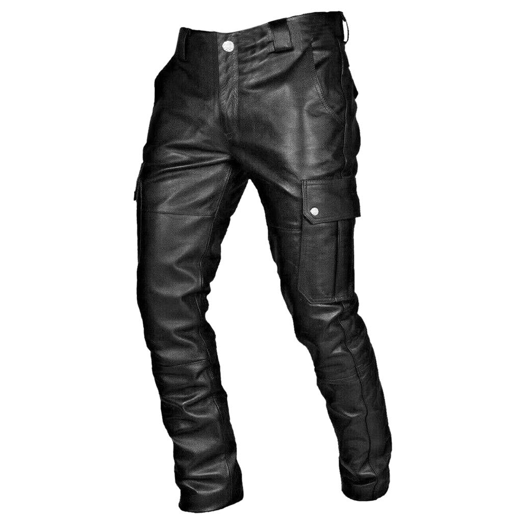 Fashion Pu Leather Pants Men's Skinny Fit Elastic High Waist