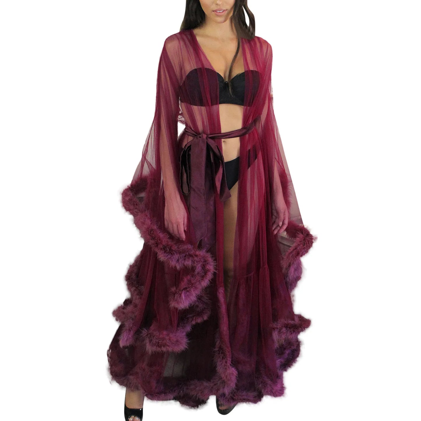 Sexy Robe Women Lace Sheer Mesh Tulle Dress Perspective