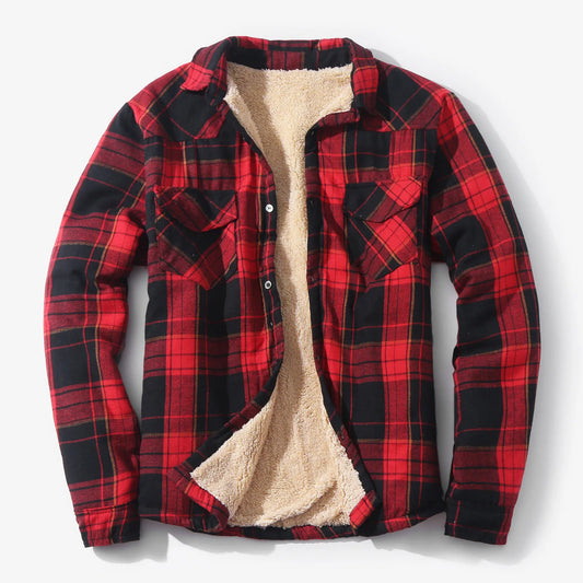 Men Plaid Shirts Jacket Casual Turn-Down Collar Long Sleeve Loose Shirt