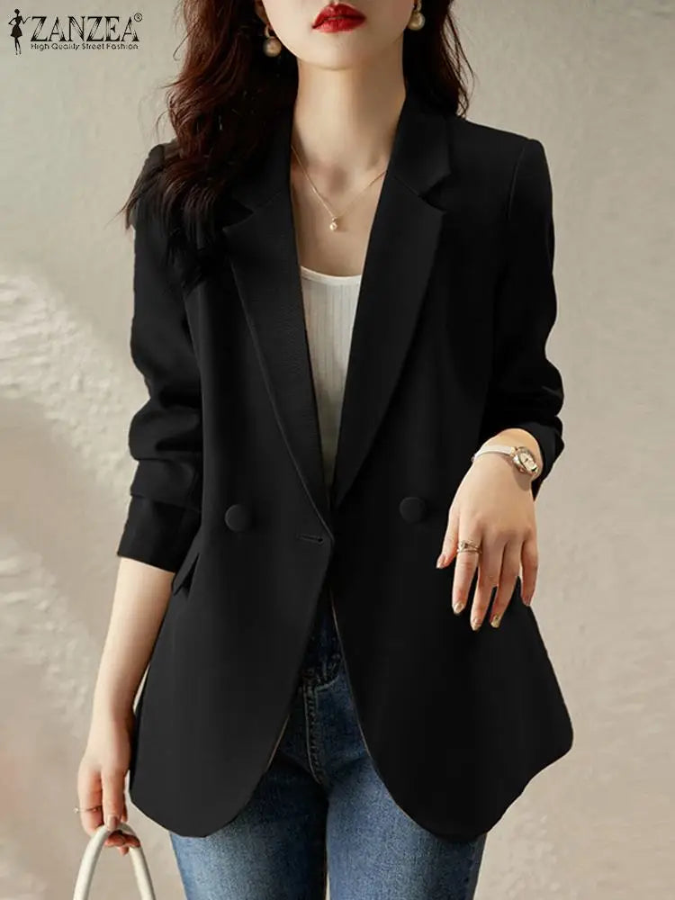 Women Spring Blazer  Long Sleeve Coats Jackets ZANZEA Female Lapel Neck Tops