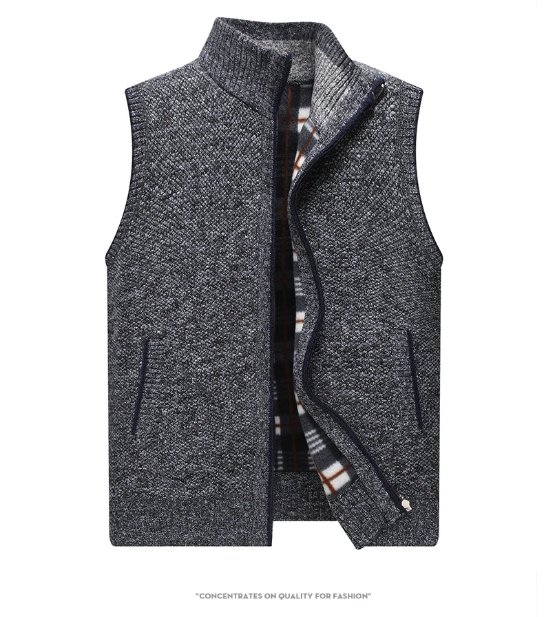 Mens Sweater Vest Thick Warm Sleeveless Knitted Cardigan Vest Sweatercoat