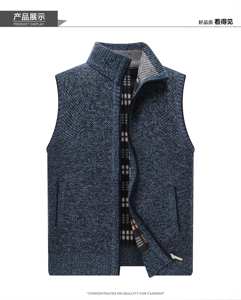 Mens Sweater Vest Thick Warm Sleeveless Knitted Cardigan Vest Sweatercoat