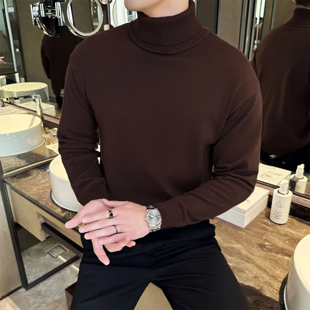 Sweaters Men Pullovers Fleece Turtleneck Knitted Sweatshirt Warm Bottoming Shirts