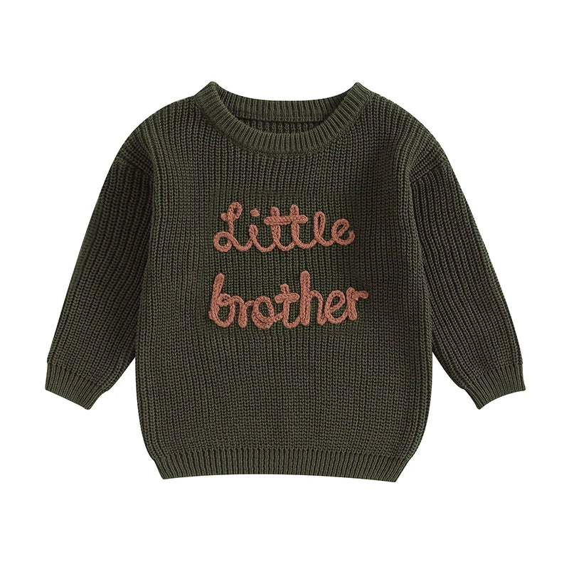 Baby Boys Sweater Letter Embroidery Crew Neck Long Sleeve