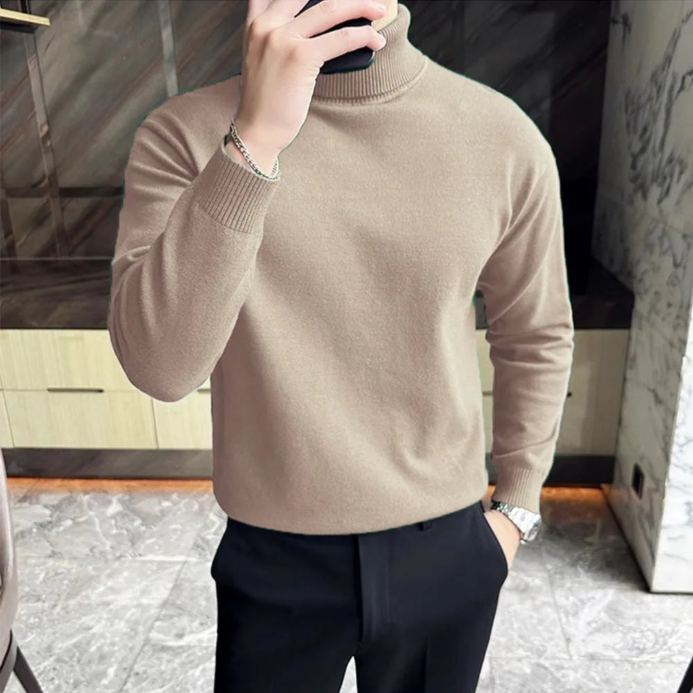 Sweaters Men Pullovers Fleece Turtleneck Knitted Sweatshirt Warm Bottoming Shirts