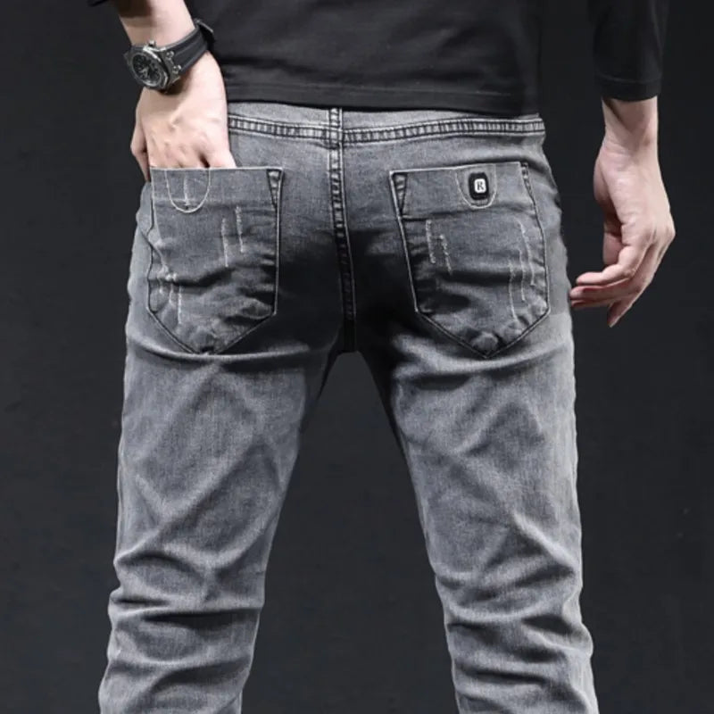 Grey Denim Jeans Male Elastic Pants Fashion Men's