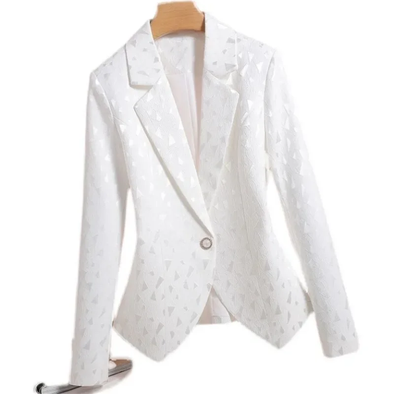 Slim Suit Coat Women Blazer Jacquard Diamond Outwear