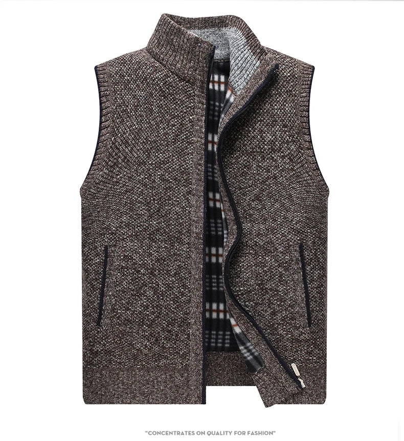 Mens Sweater Vest Thick Warm Sleeveless Knitted Cardigan Vest Sweatercoat