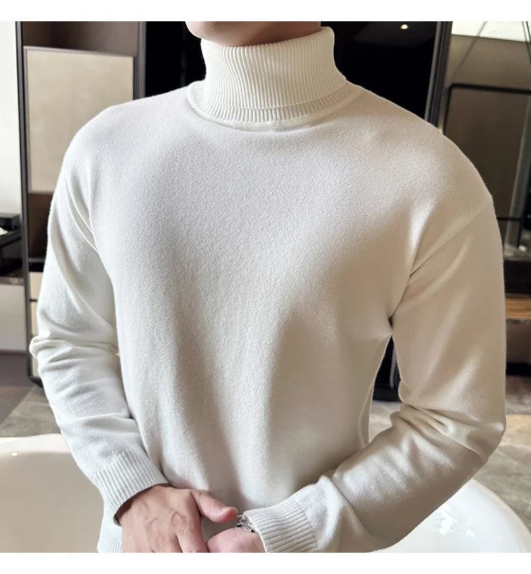 Sweaters Men Pullovers Fleece Turtleneck Knitted Sweatshirt Warm Bottoming Shirts