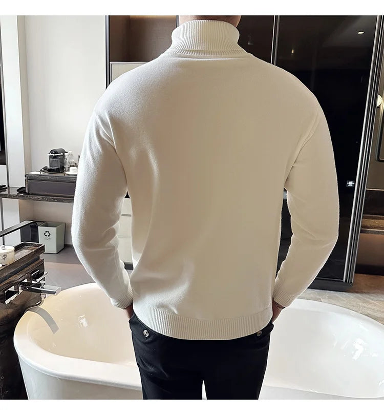 Sweaters Men Pullovers Fleece Turtleneck Knitted Sweatshirt Warm Bottoming Shirts