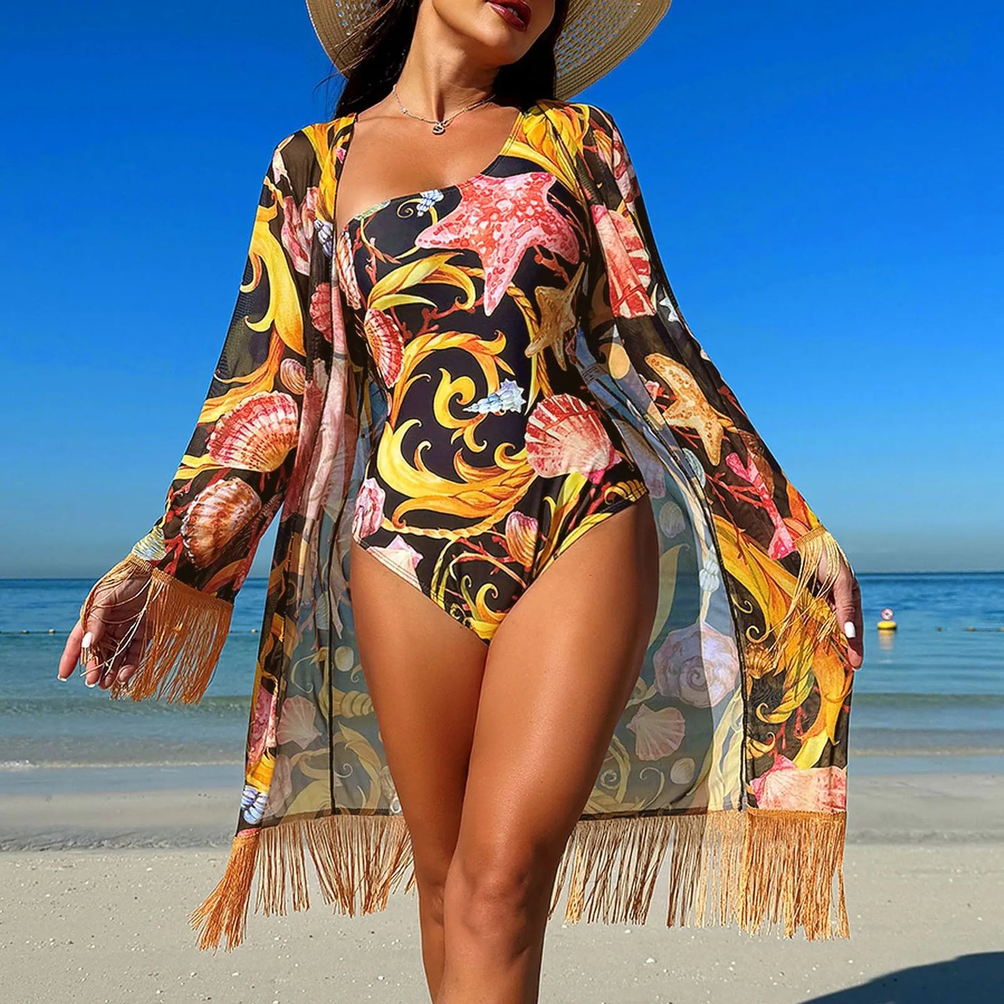 Fresh Beach Sun Chiffon Cover Bikinis Set