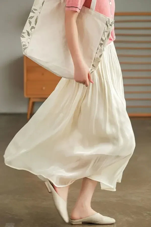 Summer Women's Long Skirt Elastic Waist Elegant A-line Skirts