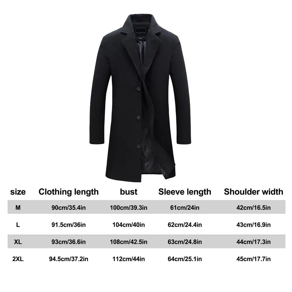 Men's Wool Long Coat Long Sleeve Winter Dress Coat comforts Overcoat Slim