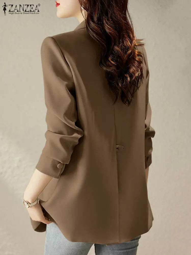 Women Spring Blazer  Long Sleeve Coats Jackets ZANZEA Female Lapel Neck Tops