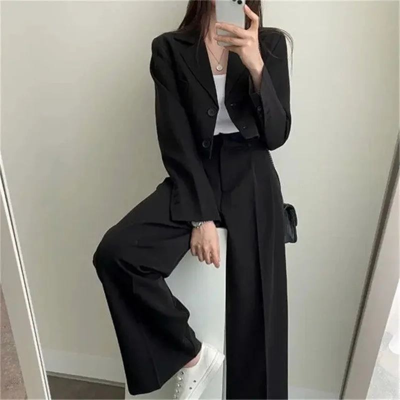 Summer New Short Top Jacket Blazer Wide Leg Pants Two-piece Set