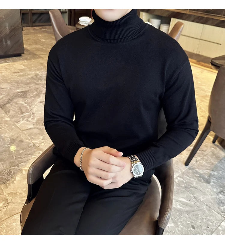 Sweaters Men Pullovers Fleece Turtleneck Knitted Sweatshirt Warm Bottoming Shirts