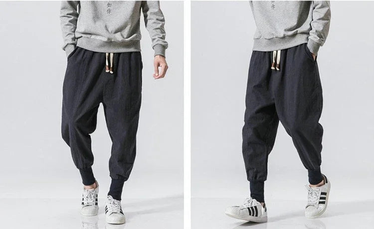 Men Harem Pants Streetwear Cotton Linen Joggers New Baggy