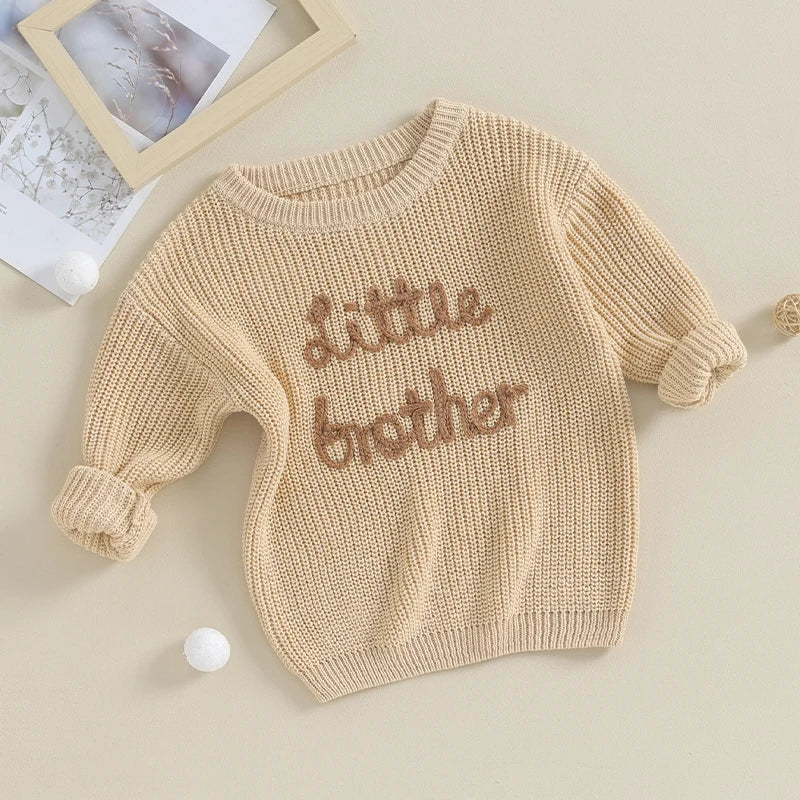 Baby Boys Sweater Letter Embroidery Crew Neck Long Sleeve