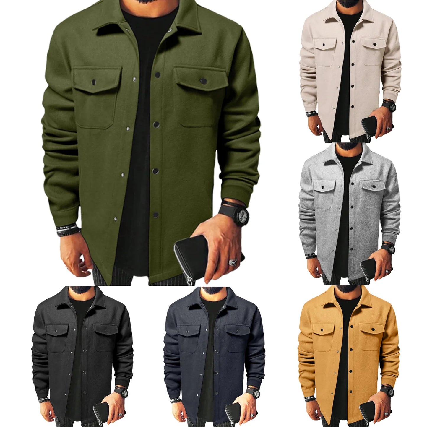 Handsome Coat Classic Solid Color European Casual Shirt Jacket Streetwear