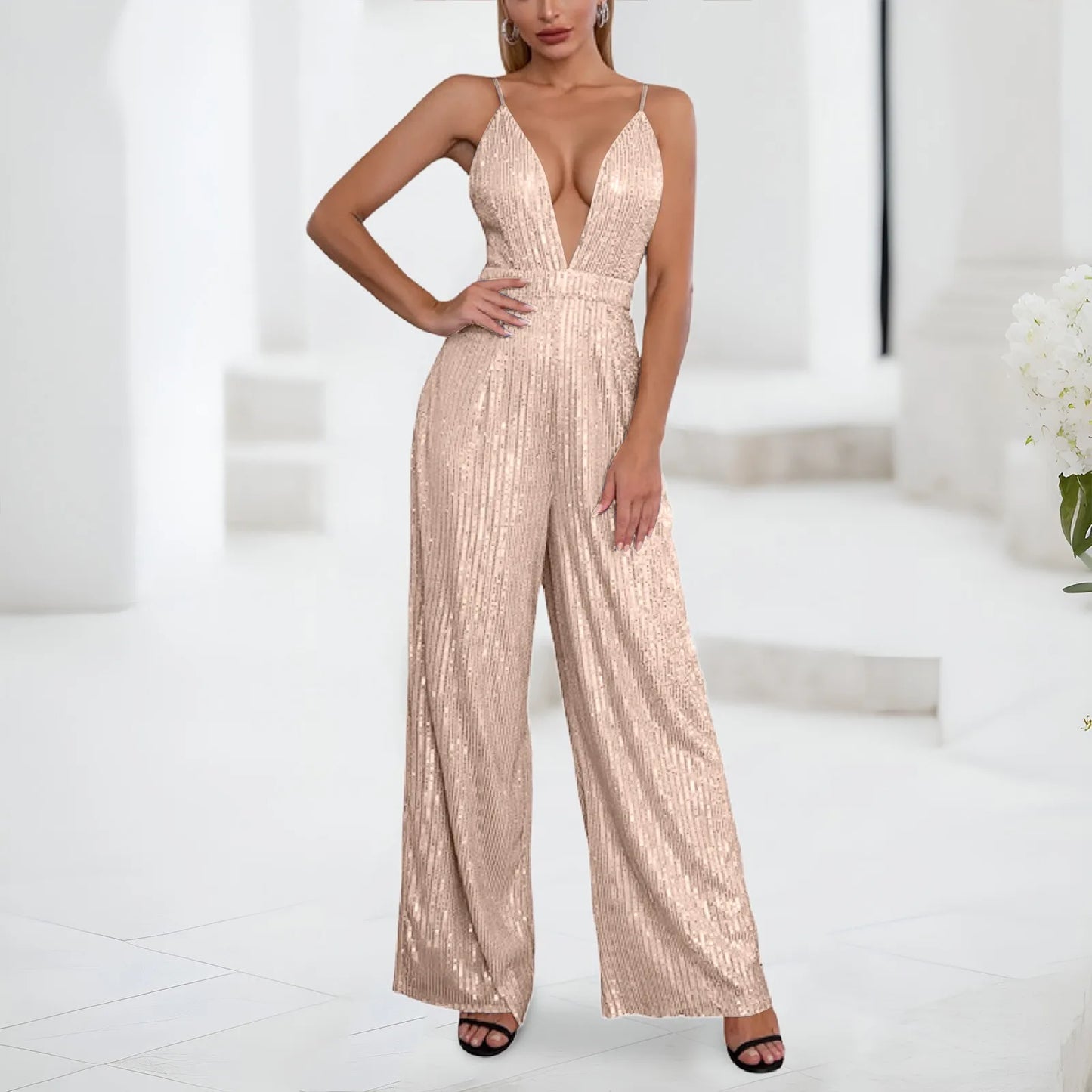 Deep Sexy Jumpsuit For Women Sequined Trousers Sleeveless