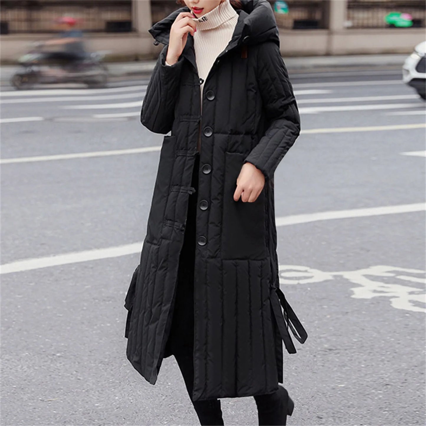 Women's Winter Down jackets Over Knee Jacket Zipper Down Coat