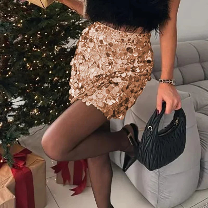 Sexy Shiny Sequin Short Skirt Women Elegant