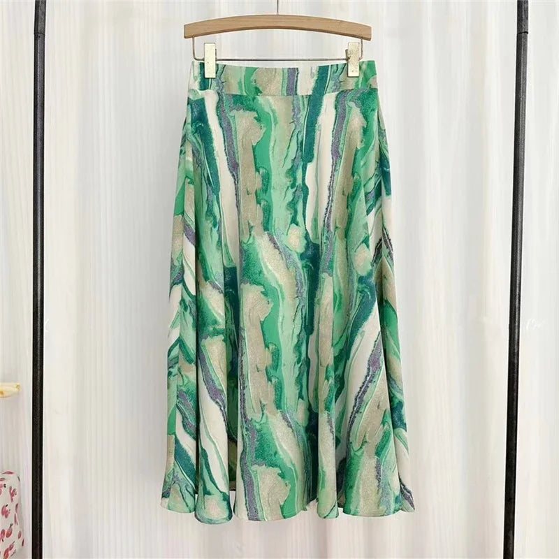 REALEFT New Stylish Floral Printed Tulle Mi-long Women Skirts